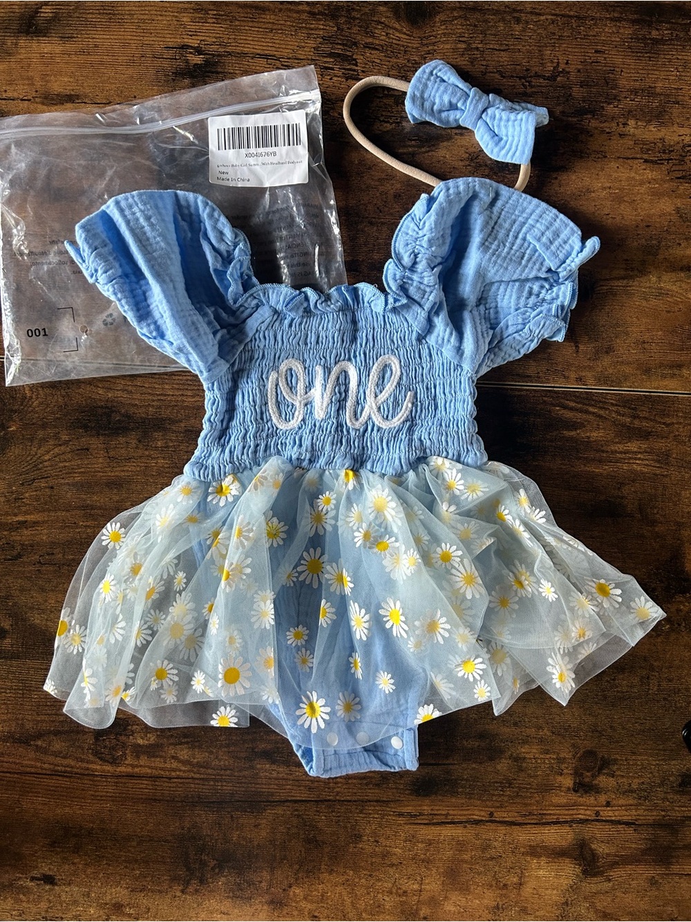 Blue 'One' Daisy Tulle First Birthday Dress for Baby Girls